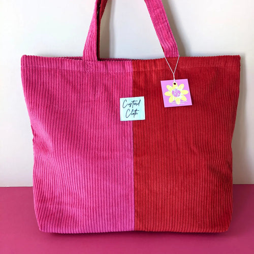 CUSTARD CLOTH | Cord Weekend Tote Bag | Pink and Red - LONDØNWORKS