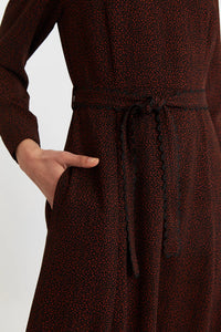 LOUCHE | Everly Freckle Print Midi Dress | Red & Black - LONDØNWORKS