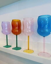 Load image into Gallery viewer, LONDONWORKS | Wavey Wine Glass| Amber &amp; Teal - LONDØNWORKS