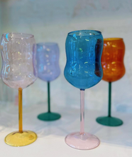 Load image into Gallery viewer, LONDONWORKS | Wavey Wine Glass| Amber &amp; Teal - LONDØNWORKS