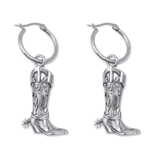 Load image into Gallery viewer, MYSTICUM LUNA | Hoedown Cowboy Boot Hoop Earrings | Stainless Steel - LONDØNWORKS