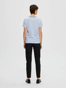SELECTED FEMME | Striped Organic Cotton T-Shirt | Ultramarine - LONDØNWORKS