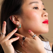 Load image into Gallery viewer, SCREAM PRETTY |  Oval Baguette Hoop Earrings with Green Stones | Gold Plated - LONDØNWORKS