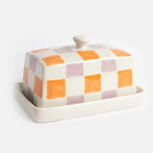 Load image into Gallery viewer, CAROLINE GARDNER | Check Butter Dish | Orange &amp; Lilac - LONDØNWORKS