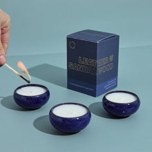 Load image into Gallery viewer, ZESTY LEMONS | Kiln Set of 3 Tea Lights | Leather &amp; Sandalwood - LONDØNWORKS