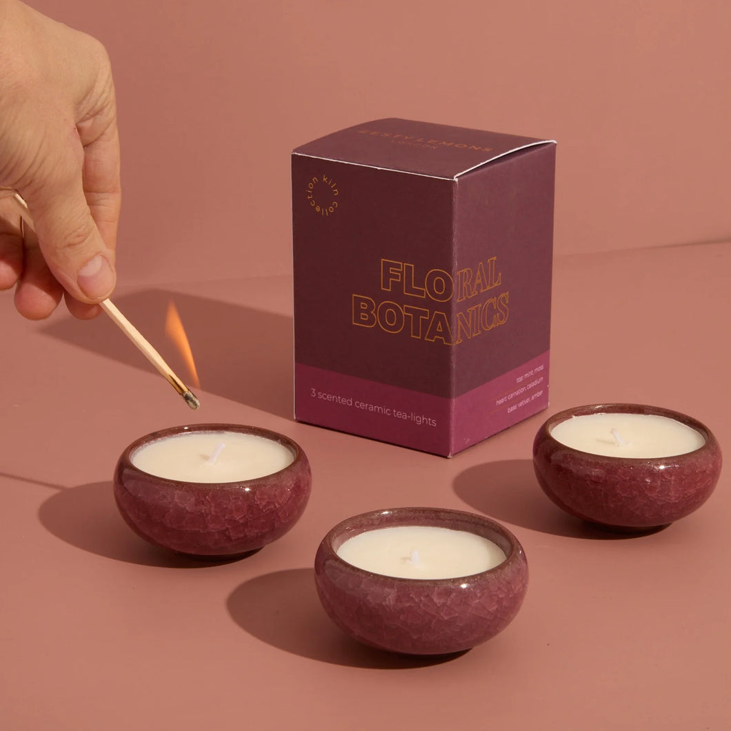 ZESTY LEMONS | Kiln Set of 3 Tea Lights | Floral Botanics - LONDØNWORKS