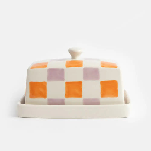 CAROLINE GARDNER | Check Butter Dish | Orange & Lilac - LONDØNWORKS