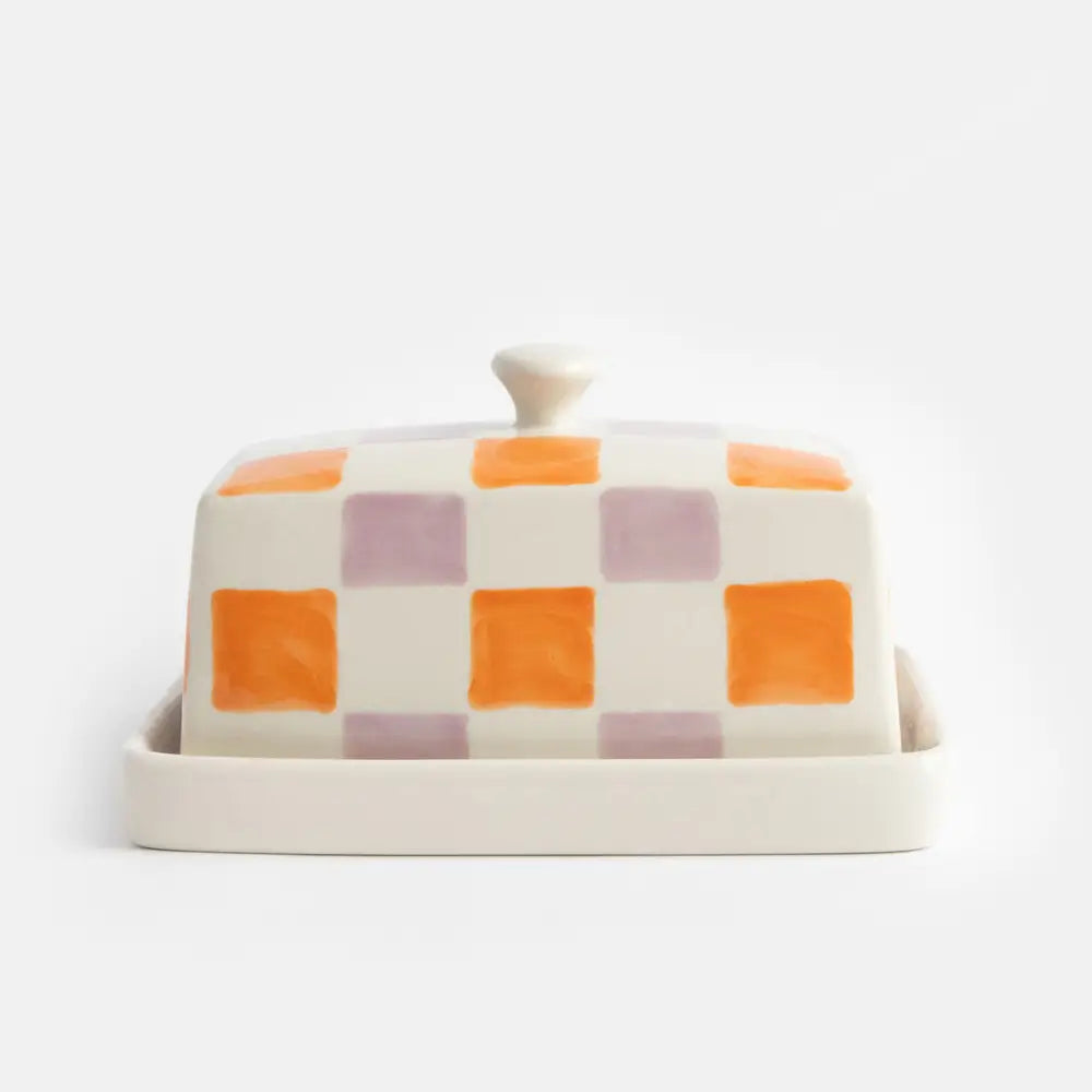 CAROLINE GARDNER | Check Butter Dish | Orange & Lilac - LONDØNWORKS