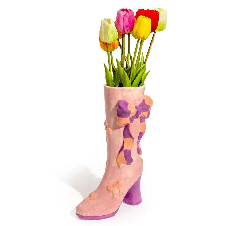 M & R | Ribbon Bow Heeled-Boot Ceramic Vase | Pink and Purple - LONDØNWORKS