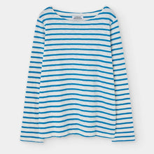 Load image into Gallery viewer, LOREAK MENDIAN | Bogak Long Sleeve T-shirt | Off White &amp; Blue