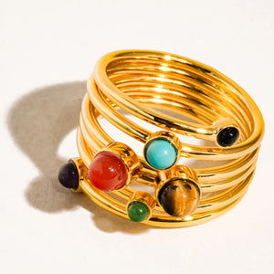 FLANERIE ACCESSORIES | Teigan Multi Colour Stone Ring | Gold