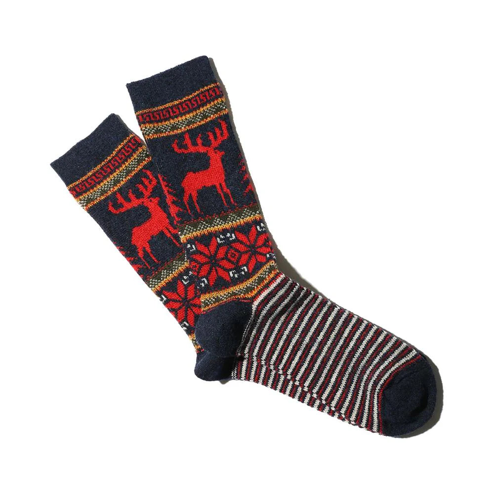 ANONYMOUSISM | Deer Snow Jacquard Wool Socks | Navy - LONDØNWORKS