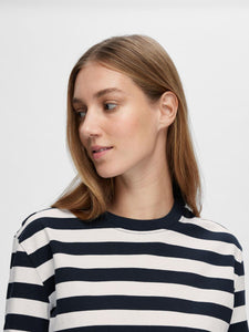 SELECTED FEMME | Essential Long Sleeve Striped Boxy Tee | Dark Sapphire & Bright White - LONDØNWORKS