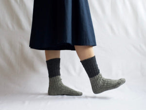 NISHIGUCHI KUTSUSHITA | Wool Cotton Slab Socks | Red - LONDØNWORKS