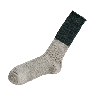 NISHIGUCHI KUTSUSHITA | Wool Cotton Slab Socks | Jungle - LONDØNWORKS