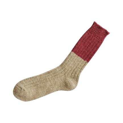 NISHIGUCHI KUTSUSHITA | Wool Cotton Slab Socks | Red - LONDØNWORKS