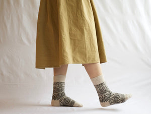 NISHIGUCHI KUTSUSHITA | Oslo Wool Jaquard Socks | Wine - LONDØNWORKS