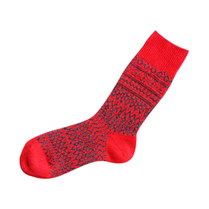 NISHIGUCHI KUTSUSHITA | Oslo Wool Jaquard Socks | Red - LONDØNWORKS