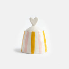 Load image into Gallery viewer, CAROLINE GARDNER | Small Pink Mustard Stripe Heart Jar - LONDØNWORKS
