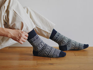 NISHIGUCHI KUTSUSHITA | Oslo Wool Jaquard Socks | Otmeal - LONDØNWORKS