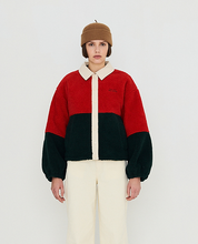 Load image into Gallery viewer, THE TINY BIG SISTER | Fleece Jacket With Classic Collar | Dark Red &amp; ink Blue