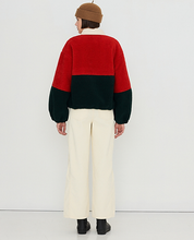 Load image into Gallery viewer, THE TINY BIG SISTER | Fleece Jacket With Classic Collar | Dark Red &amp; ink Blue