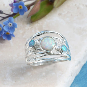 BANYAN JEWELLERY | Handmade Sterling Silver Ring | Three Opals - LONDØNWORKS