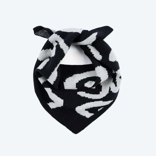 MISS POMPOM | Doodle Wool Triangle Scarf | Black - LONDØNWORKS
