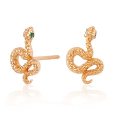 Load image into Gallery viewer, SCREAM PRETTY | Snake Stud Earrings with Green Eyes | Gold Plated