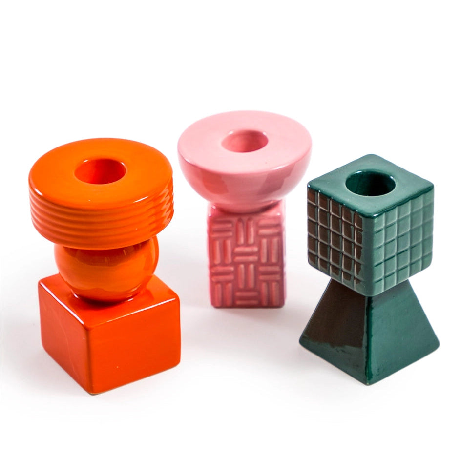 M & R | Set of 3 Geometric Candle Holders | Multi - LONDØNWORKS