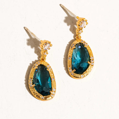 FLANERIE ACCESSORIES | Tria Gold Dressy Earrings | Blue