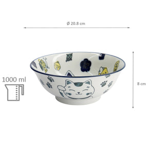 TOKYO DESIGN STUDIO | Kawaii Lucky Cat Neko Ramen Bowl | Blue - LONDØNWORKS