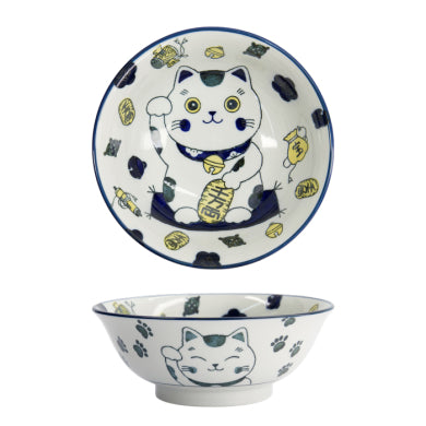 TOKYO DESIGN STUDIO | Kawaii Lucky Cat Neko Ramen Bowl | Blue - LONDØNWORKS