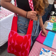 Load image into Gallery viewer, TOKEII | Pink Rythm Knitted Bag Small + Strap | Red Pink