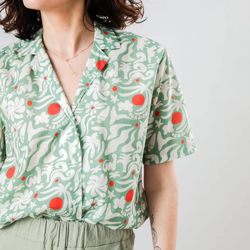 BRAVA FABRICS | Ola de Calor Aloha Shirt | Light Green