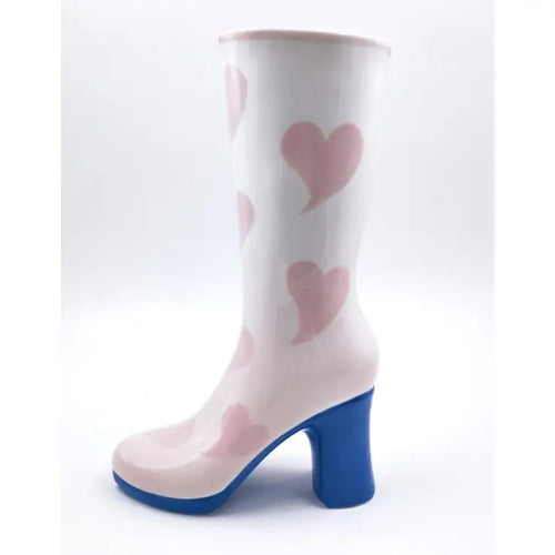 M & R | Large Hearts Heeled-Boot Ceramic Vase | Pink and White