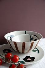 Load image into Gallery viewer, CAROLINE GARDNER | Rust Stripe/Flowers Medium Round Bowl