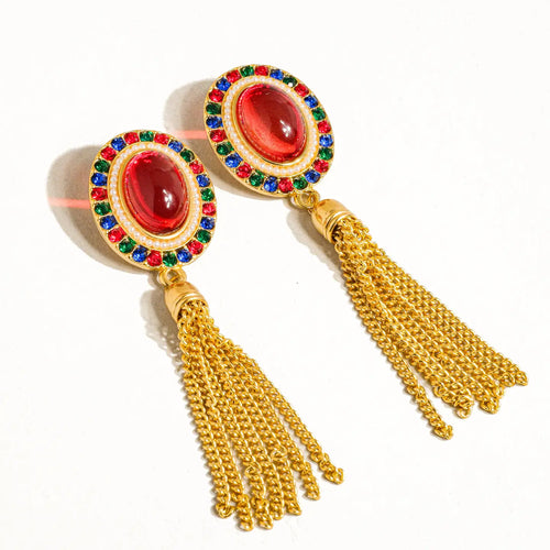 FLANERIE ACCESSORIES | Fleur Dressy Tassel Earrings | Gold and Red