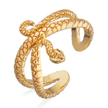 Load image into Gallery viewer, SCREAM PRETTY | Snake Open Ring with Green Eyes