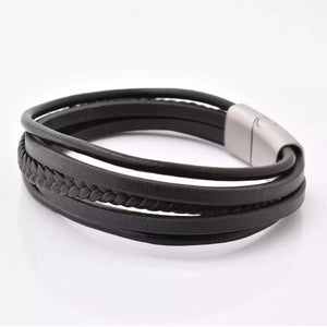 GLEN OGAL GROUP | Multi Layer Leather Bracelet | Black and Silver