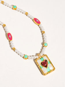 FLANERIE ACCESSORIES | Clementine Vintage Pearl Heart Necklace | Gold