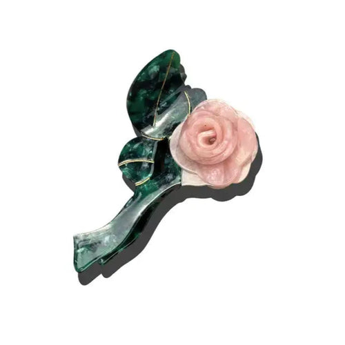 SOLAR ECLIPSE | Hand-painted Claw Hair Clip | Origami Rose Stem Flower Pink - LONDØNWORKS