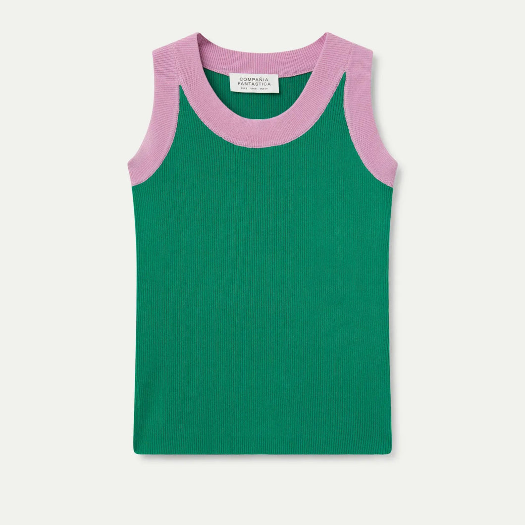 COMPANIA FANTASTICA | Two Tone Strap Top | Green