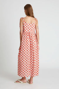 COMPANIA FANTASTICA | Strawberry Beach Print Long Strap Dress | Pink Red