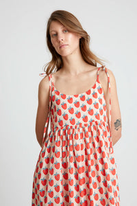 COMPANIA FANTASTICA | Strawberry Beach Print Long Strap Dress | Pink Red