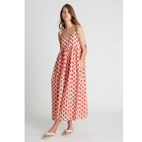 COMPANIA FANTASTICA | Strawberry Beach Print Long Strap Dress | Pink Red