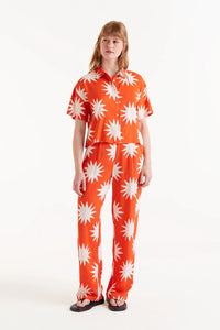 COMPANIA FANTASTICA | Big Sun Print Short Sleeve Shirt | Orange
