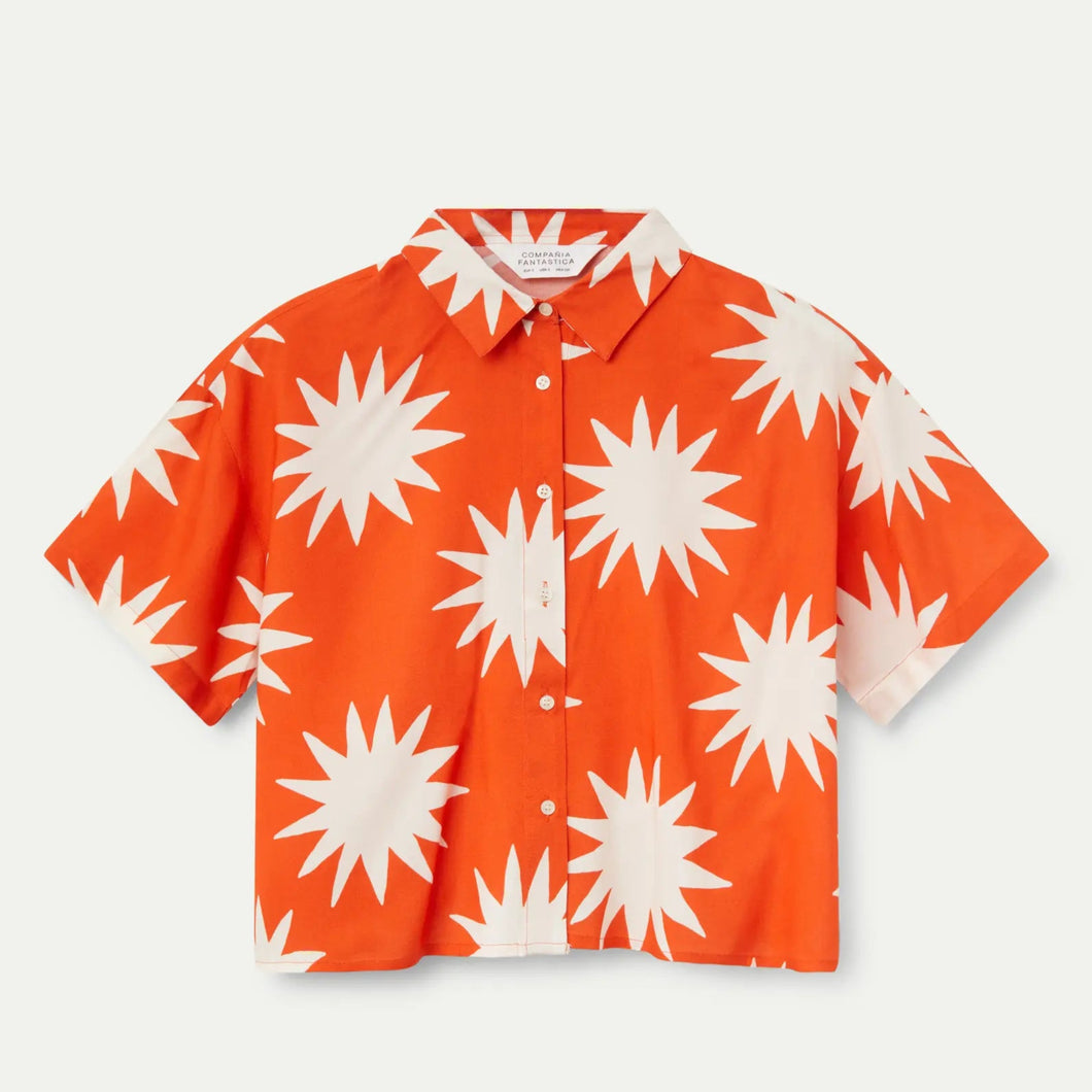 COMPANIA FANTASTICA | Big Sun Print Short Sleeve Shirt | Orange