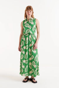 COMPANIA FANTASTICA | Pineapple Print Midi Skirt | Green