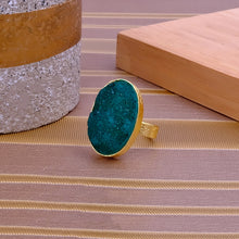 Load image into Gallery viewer, EL JOYERO | Green Druzy Oval Gemstone Ring | Gold